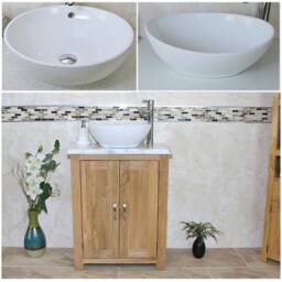 Bathroom Vanity Unit - Solid Oak With White Marble Top & Ceramic Basin 310Wmcbc - thumbnail 2