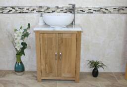 Bathroom Vanity Unit - Solid Oak With White Marble Top & Ceramic Basin 310Wmcbc - thumbnail 1