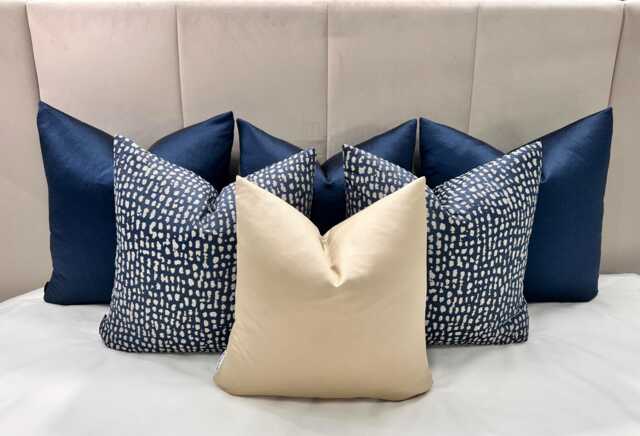 A Luxury Set Of 6 Navy & Gold Cushions Bed Or Sofa, Cushion Set, Pillow Covers For Bed, Sofa & Chairs - By The Couture Cushion - image 1