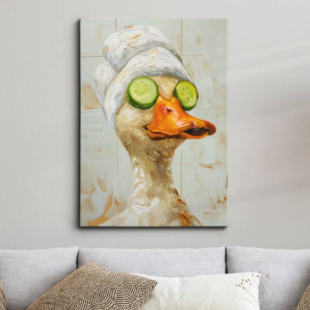 Duck Beauty Care Towel Bath Tub Framed Poster Print & Canvas Wall Decor Art Painting Bedroom Home Bathroom Funny Animal Lover Gift - image 1
