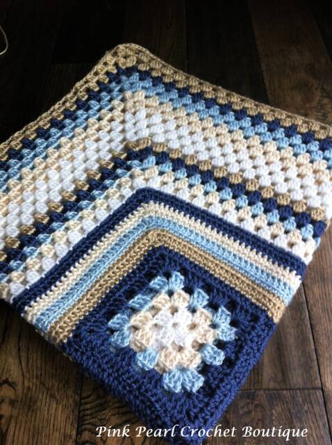 Granny Square Baby Blanket - Modern Crochet Blue Navy Shower Gift Afghan - image 1