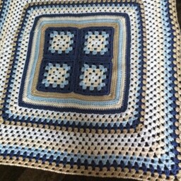Granny Square Baby Blanket - Modern Crochet Blue Navy Shower Gift Afghan - thumbnail 3
