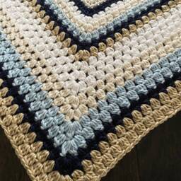 Granny Square Baby Blanket - Modern Crochet Blue Navy Shower Gift Afghan - thumbnail 4