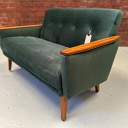 Danish 60S Teak Vintage Inspired Mid Century 2 Seater Cocktail Sofa Settee in Bottle Green Velvet - thumbnail 2