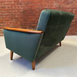 Danish 60S Teak Vintage Inspired Mid Century 2 Seater Cocktail Sofa Settee in Bottle Green Velvet - thumbnail 3