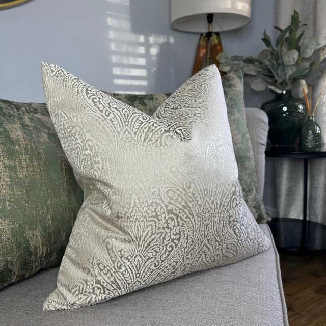 Sand Luxury Cushion Cover, Pillow Damask Throw Sandstone Designer Monroe Fabric - image 1