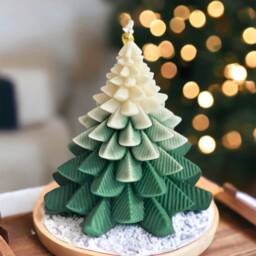 Christmas Tree Pillar Candle, Christmas Candle Gift, Christas Tree Shaped Candle, Winter Home Decor, Green Candle, Gift For Her, Festive - thumbnail 2