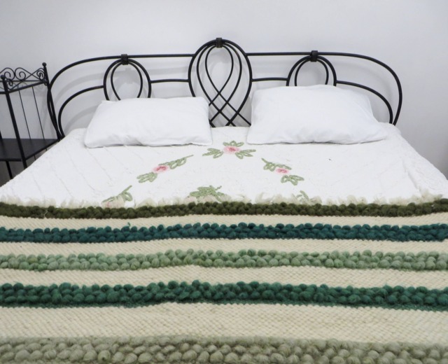 Handwoven Wool Bed Scarf Green Striped Blanket Throw - image 1