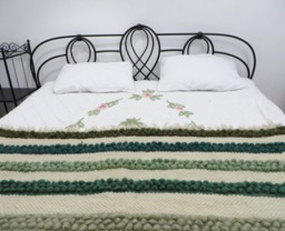 Handwoven Wool Bed Scarf Green Striped Blanket Throw - thumbnail 1