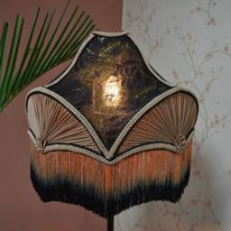 Black Peach Velvet Lampshade Gothic Beaded Fringe Table Lamp - thumbnail 3