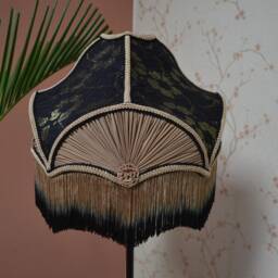 Black Peach Velvet Lampshade Gothic Beaded Fringe Table Lamp - thumbnail 2