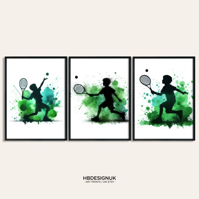 Tennis Boy Wall Art - Set Of 3 Posters - Player Prints Poster Print Decor Kids Room Artwork Gift Boys - image 1