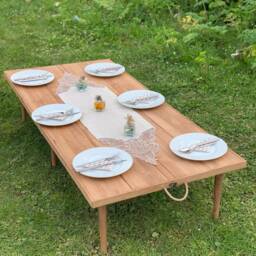 Handmade Wooden Folding Table - Portable Picnic Boho Camp Foldable Low Seat For Outdoor & Home 2860 Inch H13 Inches - thumbnail 2