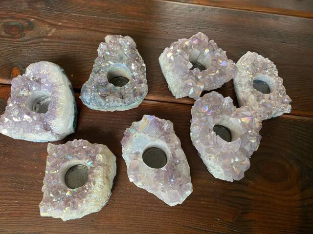 Very Large Premium A Grade Amethyst Angel Aura Cluster Druzy Candle/Tealight Holders - image 1