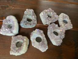 Very Large Premium A Grade Amethyst Angel Aura Cluster Druzy Candle/Tealight Holders - thumbnail 1