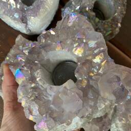 Very Large Premium A Grade Amethyst Angel Aura Cluster Druzy Candle/Tealight Holders - thumbnail 3