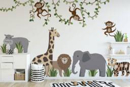 Jungle Animal Wall Decals Safari Nursery Decor, Repositionable Stickers - thumbnail 1