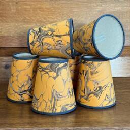 Hand Marbled Mustard & Charcoal Grey - Candle Clip Lampshade Wall/Chandelier - thumbnail 2