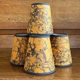 Hand Marbled Mustard & Charcoal Grey - Candle Clip Lampshade Wall/Chandelier - thumbnail 3