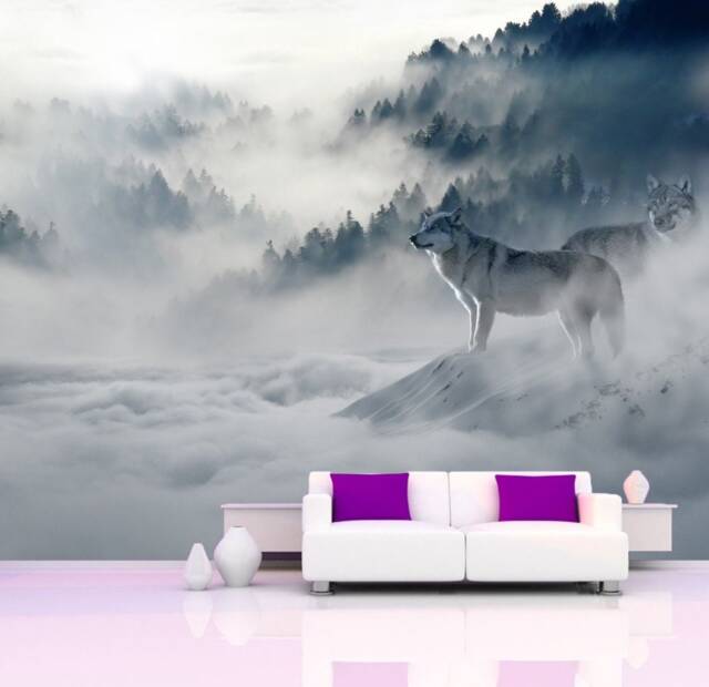 Foggy Forest Mural Nature Landscape Temporary Wallpaper Wolf Removable Wallpaper Wall Art Self-Adhesive Large - image 1