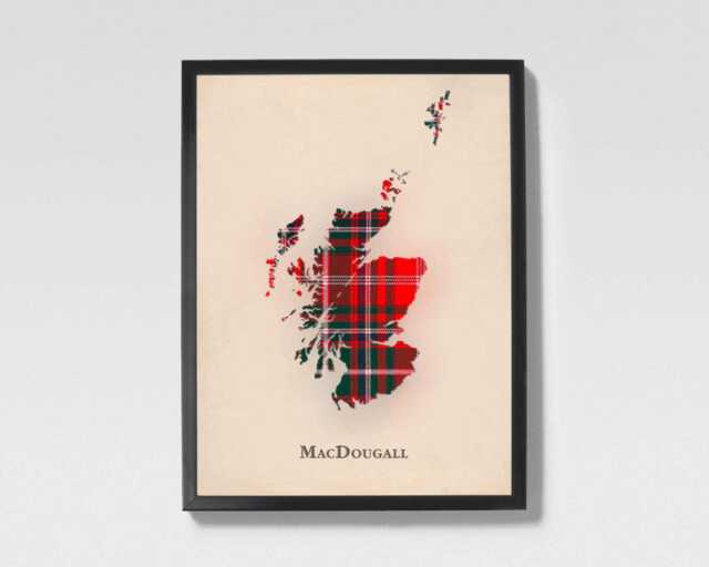 Clan Macdougall Scottish Tartan Map - Of Scotland Family Wall Decor, Ready To Hang - image 1