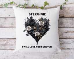 Personalised Gothic Heart Cushion, Rose Alternative Gift, Custom Name Romantic Cushion