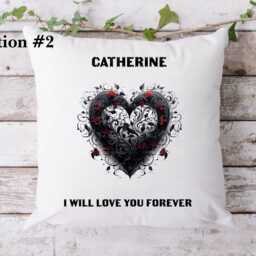 Personalised Gothic Heart Cushion, Rose Alternative Gift, Custom Name Romantic Cushion - thumbnail 3