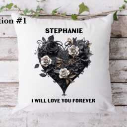 Personalised Gothic Heart Cushion, Rose Alternative Gift, Custom Name Romantic Cushion - thumbnail 2