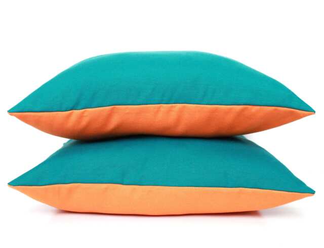 Tangerine Orange & Dark Teal Pillow Cover - Two Tone Color Block Throw Modern Accent Cushion All Sizes - image 1