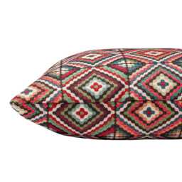 Kaleidoscope Tapestry Boudoir Cushion. Geometric Diamond Motifs in Coral Pink, Turquoise Blue, Mint Green, Blush Pink & Brown. 17x12 - thumbnail 2