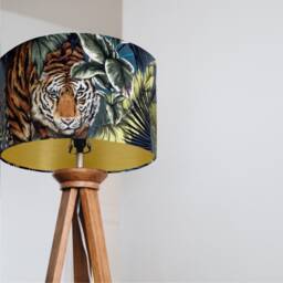 Bengal Tiger Velvet Drum Lampshade/ Ceiling Shade With A Metallic Brushed Gold Lining - thumbnail 1