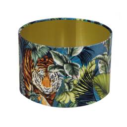 Bengal Tiger Velvet Drum Lampshade/ Ceiling Shade With A Metallic Brushed Gold Lining - thumbnail 2