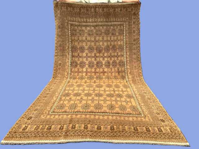 Handmade Turkmen Ersari Rug 5x9, Antique Look Afghan Wool Area Rug, Muted Gold Brown Geometric Traditional Tribal Living Room - image 1