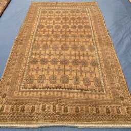 Handmade Turkmen Ersari Rug 5x9, Antique Look Afghan Wool Area Rug, Muted Gold Brown Geometric Traditional Tribal Living Room - thumbnail 2