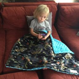 "Black Dragon Brocade & Turquoise Minky Baby Blanket ""Anoushka" - thumbnail 3
