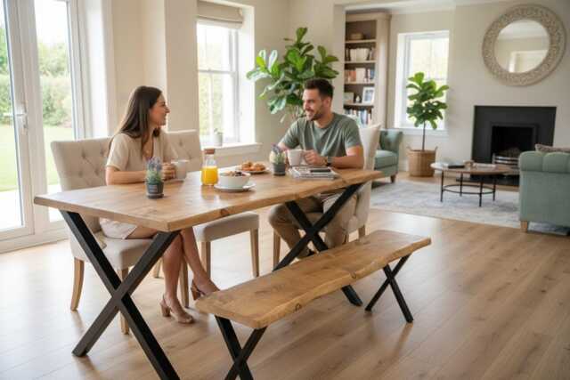 Industrial Steel X - Frame Leg Live Edge Rustic Dining Table - image 1