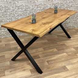 Industrial Steel X - Frame Leg Live Edge Rustic Dining Table - thumbnail 4