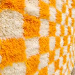 Yellow Checkered Rug, Moroccan Beni Ourain Soft Wool Rug, Large Checker Area Rug - thumbnail 3