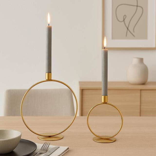 Round Candle Holder - Candlestick Metal Ring, Black/Gold Minimalist Candlestick Table Decoration Christmas 2 Sizes - image 1