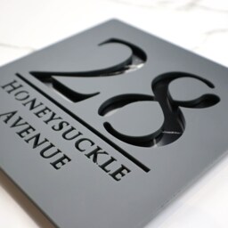 K Smart Sign - Bellissima S1 Laser Cut Matt Gray & Black Marble Floating House Signs Door Number Plaque 180mm X 180mm - thumbnail 1