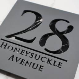 K Smart Sign - Bellissima S1 Laser Cut Matt Gray & Black Marble Floating House Signs Door Number Plaque 180mm X 180mm - thumbnail 3