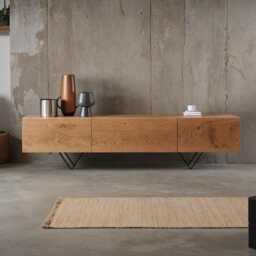 Oak Lowboard/Sideboard Walnut Console Table Tv Unit Living Room Cabinet Solid Wood - thumbnail 2