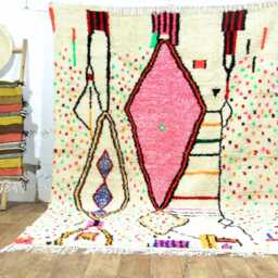 Hand-Knotted Cream Azilal Wool Rug With Vibrant Neon Diamonds & Colorful Dots - thumbnail 2