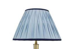 Handmade Silk Empire Lampshade in Vintage Blue With Navy Trim. Box Pleated , Smocked - thumbnail 1