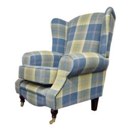 Queen Anne Wingback Fireside Chair Balmoral Tartan Chambray Fabric