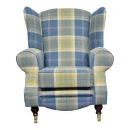 Queen Anne Wingback Fireside Chair Balmoral Tartan Chambray Fabric - thumbnail 2