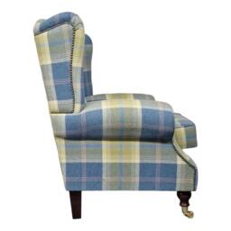 Queen Anne Wingback Fireside Chair Balmoral Tartan Chambray Fabric - thumbnail 3