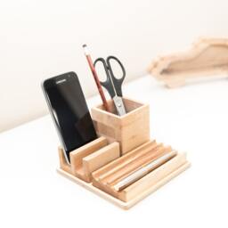 Wood Desk Organizer Pencil Holder Phone Pen Desk Organization Office - thumbnail 3