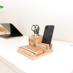 Wood Desk Organizer Pencil Holder Phone Pen Desk Organization Office - thumbnail 2