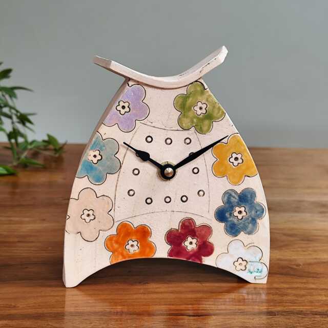 Handmade Ceramic Mantel Clock Vibrant Floral Design - image 1